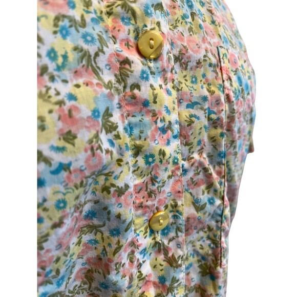 Vintage 90s Shirt Button Up Collar Short Sleeve Floral Yellow Pink Blue Cotton M - Picture 8 of 16